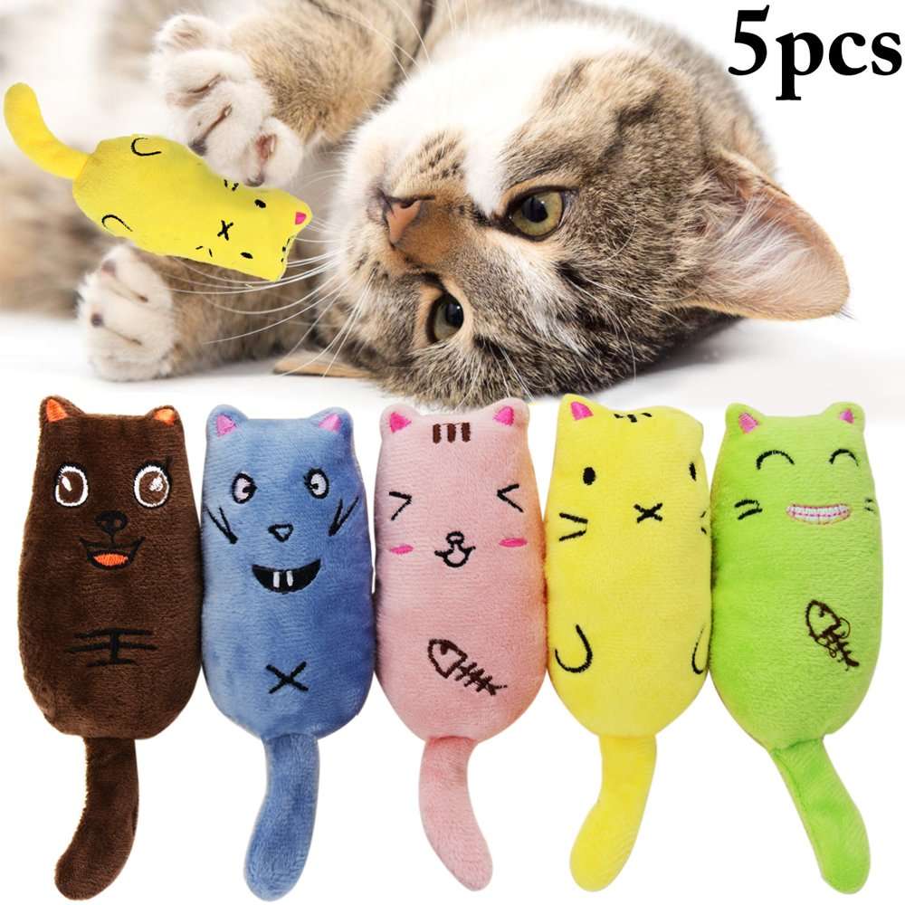 5PCS Cat Chew Toys Cartoon Plush Bite