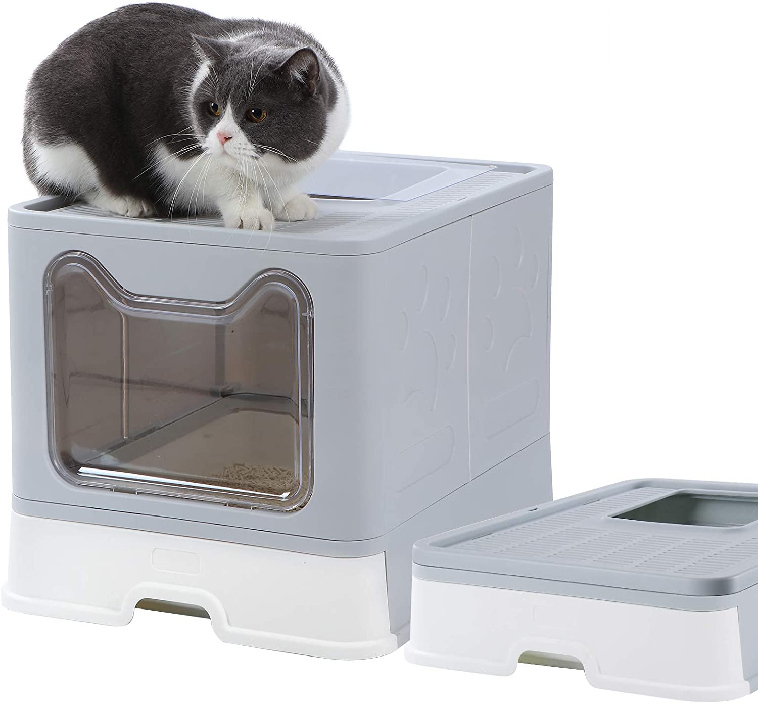 Dymoll Large Cat Litter Box, Foldable Top Entry Litter Box with Lid ...