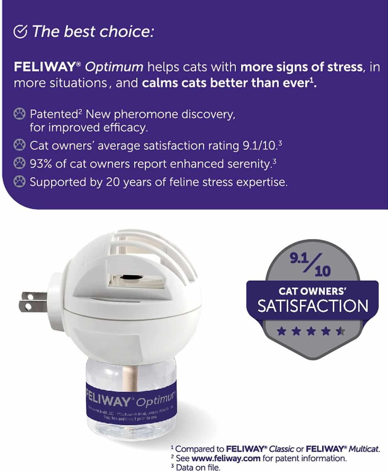 FELIWAY Optimum Enhanced Calming Pheromone 30 Day Cat Diffuser Refill ...