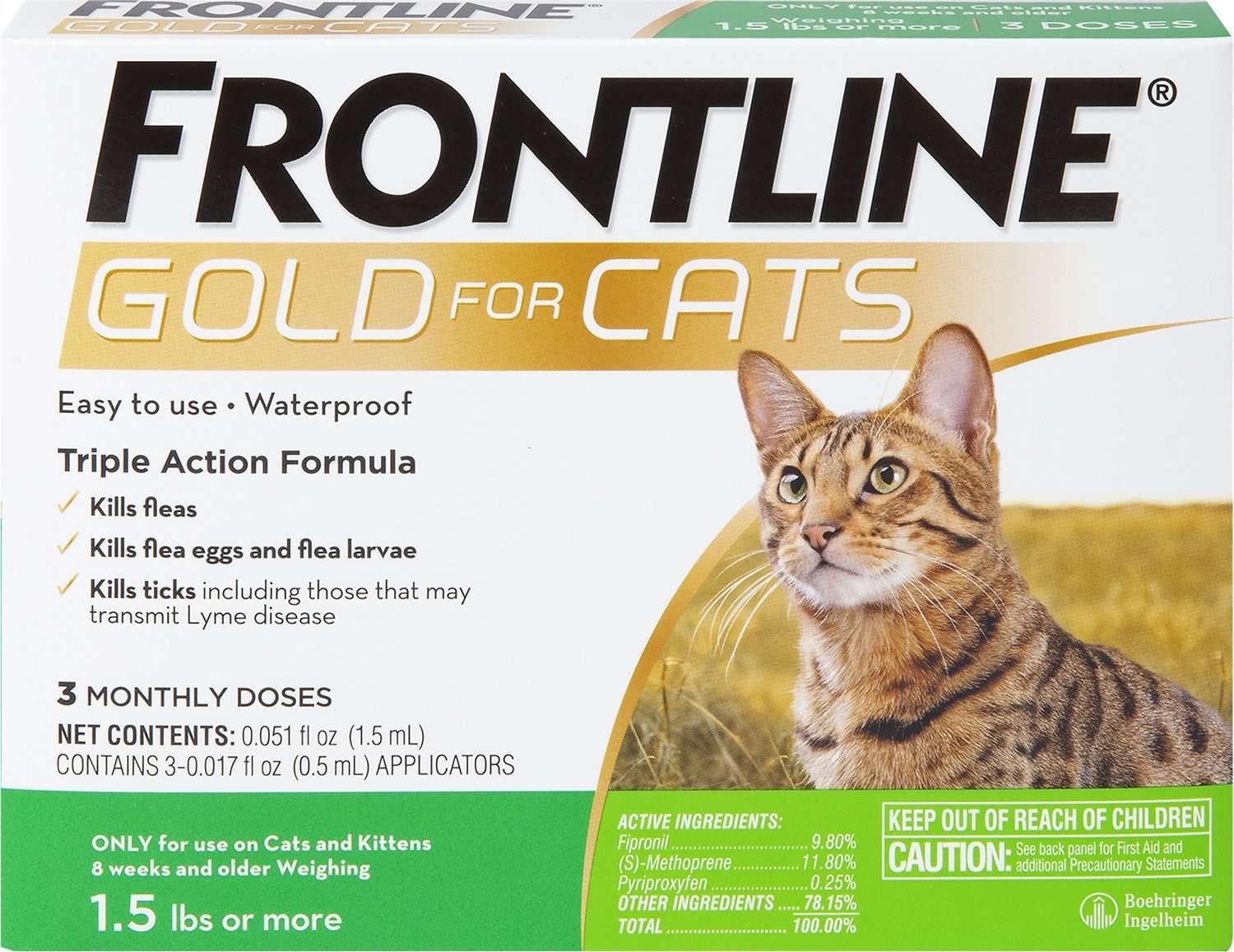 Frontline Gold Flea &  Tick Treatment for Cats, 3 ...
