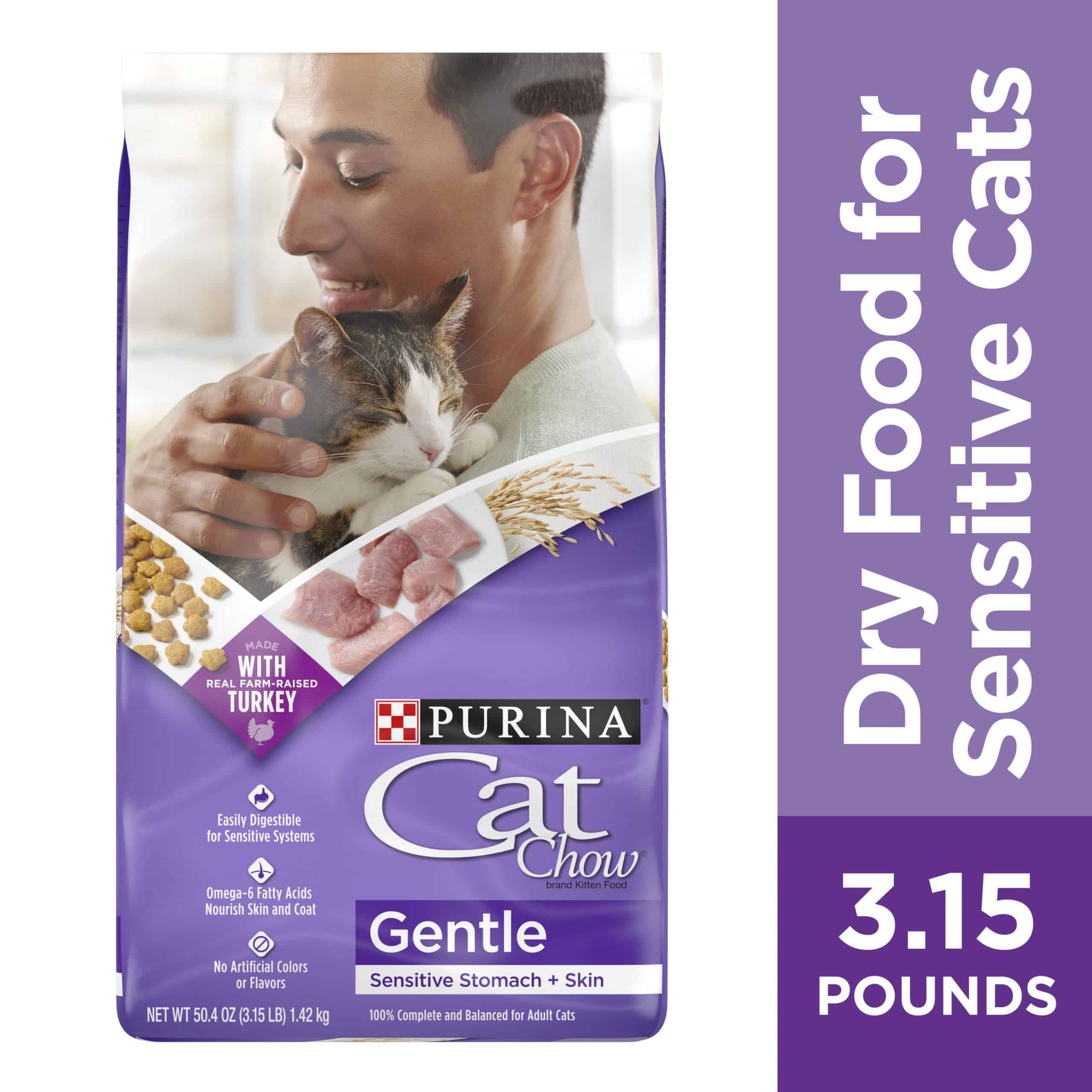 Purina Cat Chow Gentle Dry Cat Food, Sensitive Stomach + Skin, 3.15 lb ...