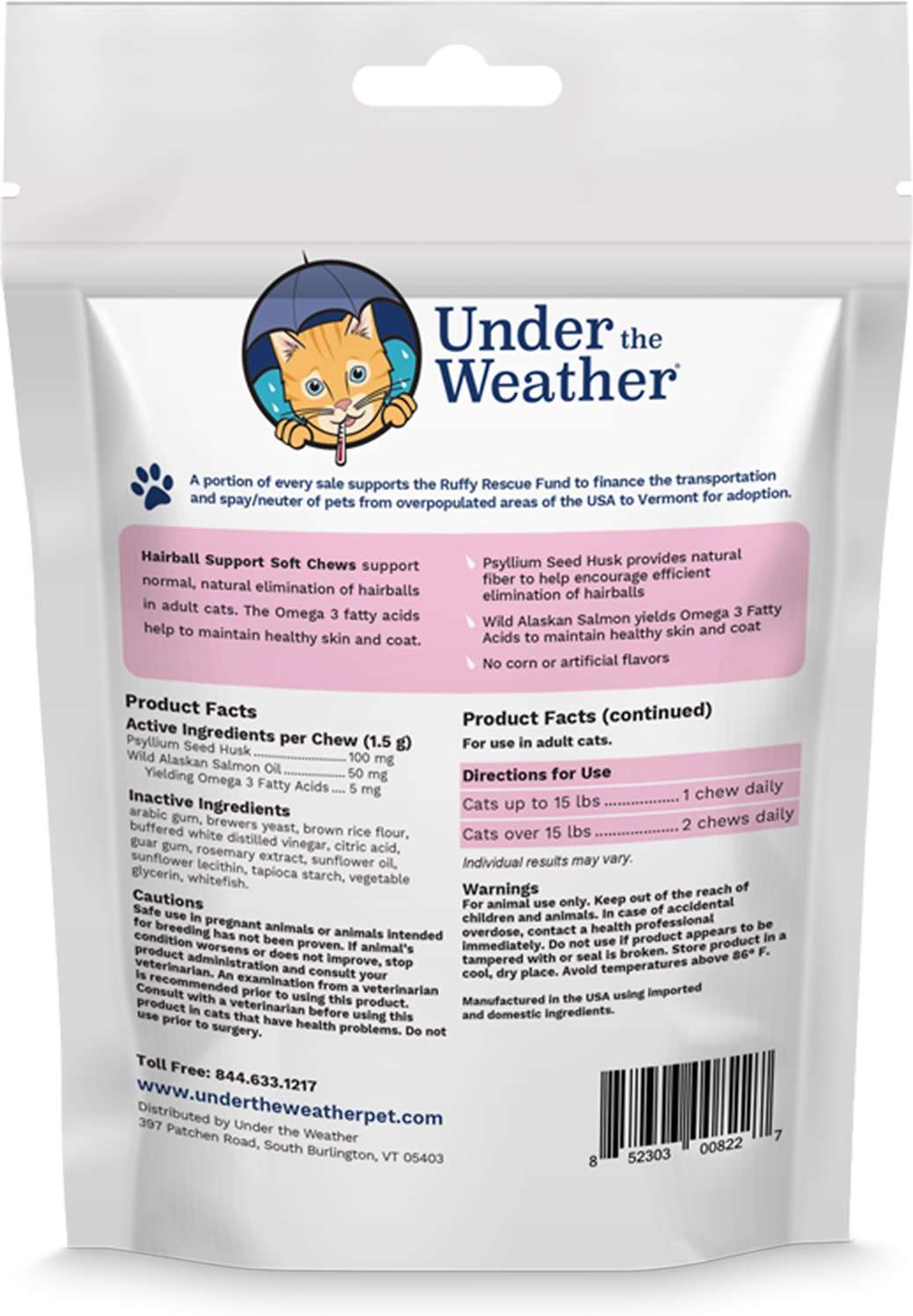 UNDER THE WEATHER Hairball Support Soft Chews Cat ...
