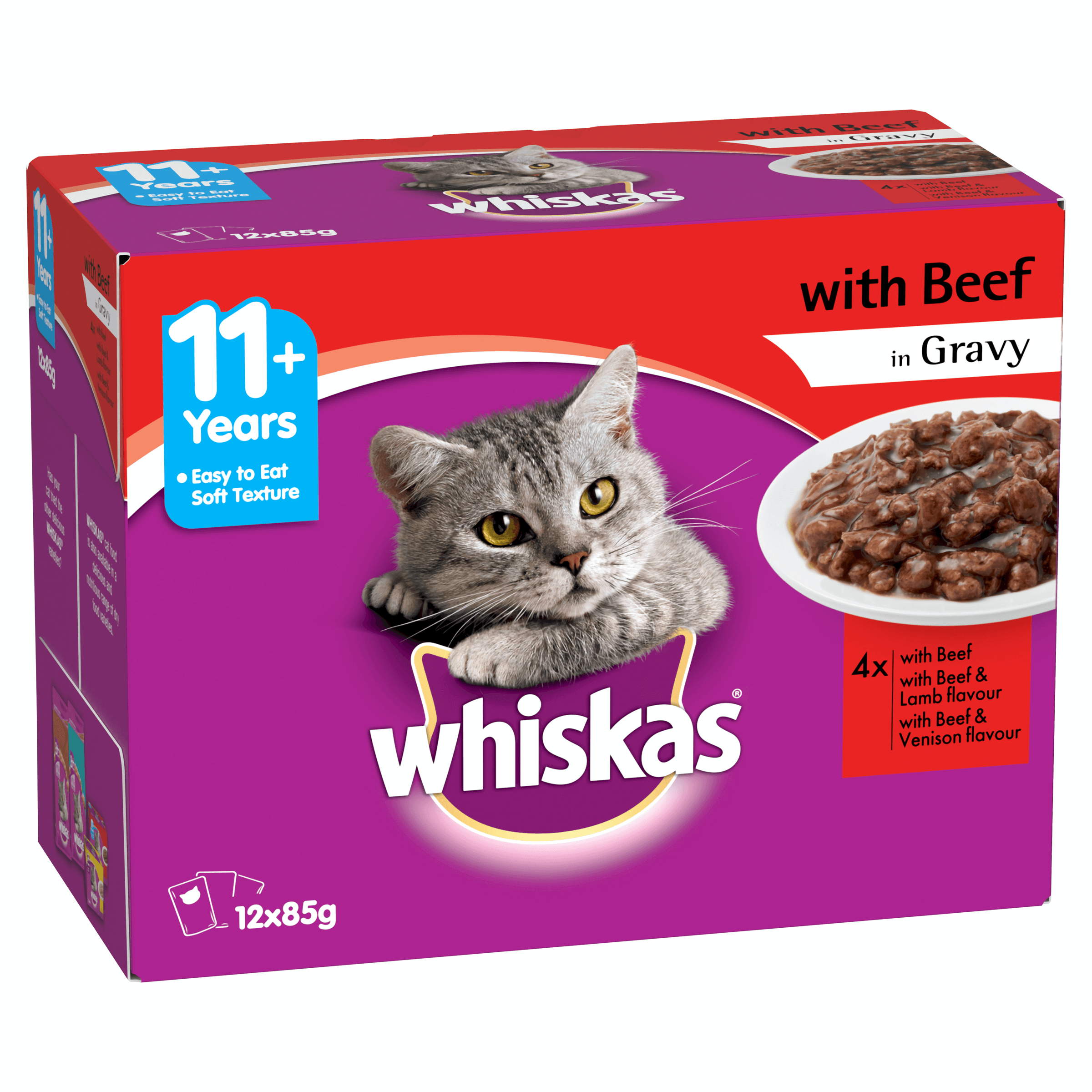 Whiskas Senior 11 Plus Years Beef In Gravy Pouches Wet Cat ...
